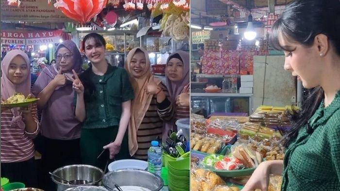 Potret sederhana Arumi Bachsin beli jajanan di pasar tradisional