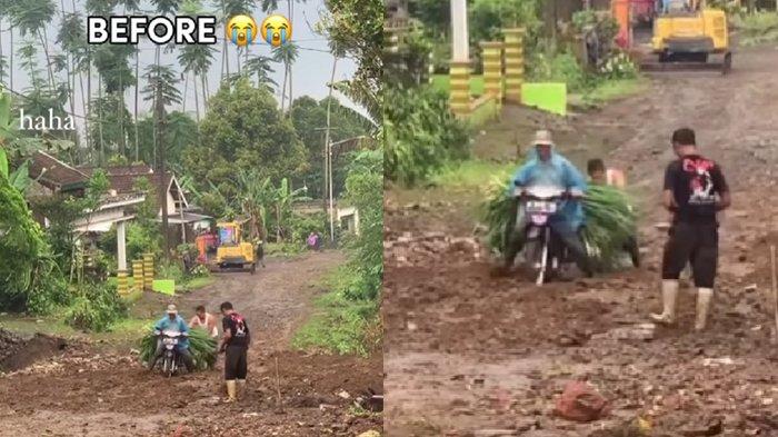 Jalan di Dusun Segelan Kabupaten Malang diperbaiki Ferry tukang bakso pakai uang pribadi
