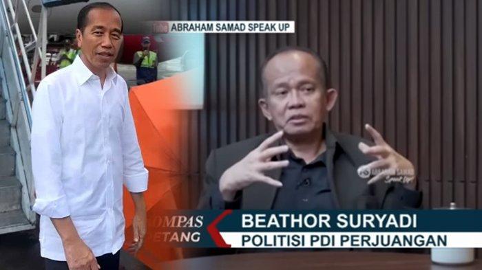 POLEMIK IJAZAH JOKOWI - Politisi PDIP, Bambang Beathor Suryadi (KANAN) ketika berbincang di Youtube Abraham Samad Speak Up ditayangkan oleh KompasTV Sabtu, (28/6/2025). Presiden Indonesia ke-7, Joko Widodo (Jokowi-KIRI) kembali ke Solo setelah menengok keluarga di Jakarta. Beathor Suryadi kini jadi sorotan sejak menyebut ijazah Jokowi dicetak di pasar Pramuka Jakarta.