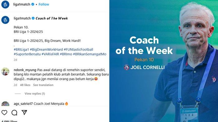 Joel Cornelli jadi Best Coach of The Week Pekan 10 Liga 1 2024-2025