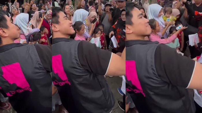 Kaesang pakai kaos Putra Mulyono saat bagi susu dan buku ke warga