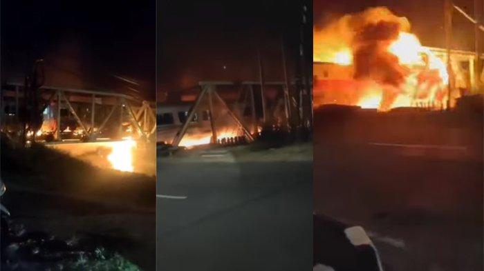 Kobaran api dalam insiden KA Berantas menabrak truk tronton di Kota Semarang