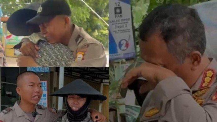Kolase pertemuan haru siswa seba SPN Batua Ramadhan dengan ayahnya penjual ikan keliling disaksikan Kepala SPN Batua, Makassar, Sulawesi Selatan (Sulsel), Kamis (14/12/2023)