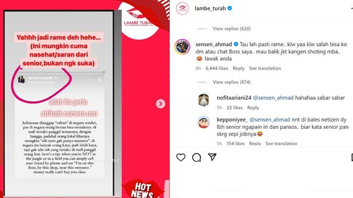 Komentar Sensen di postingan Lambe Turah sindir balik Sarah Sechan usa menyenggol Nagita Slavina
