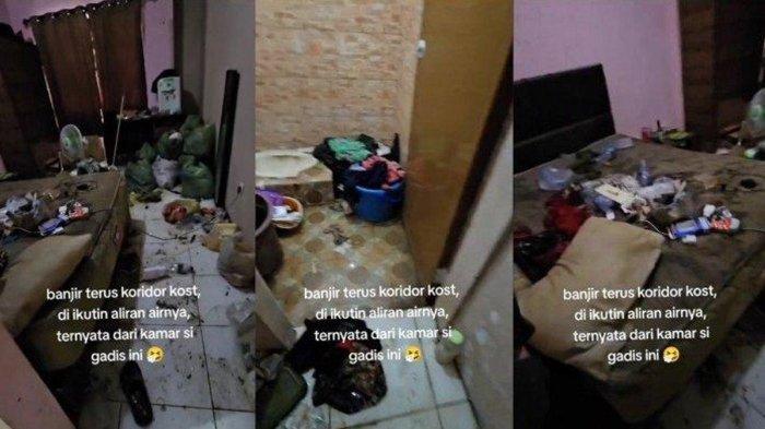 Kondisi kamar kos seorang gadis yang banjir dan kotor