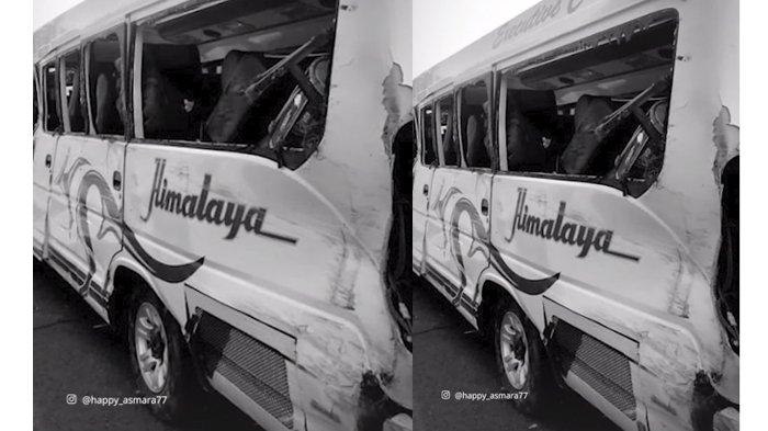 Kondisi mobil kru Happy Asmara yang kecelakaan