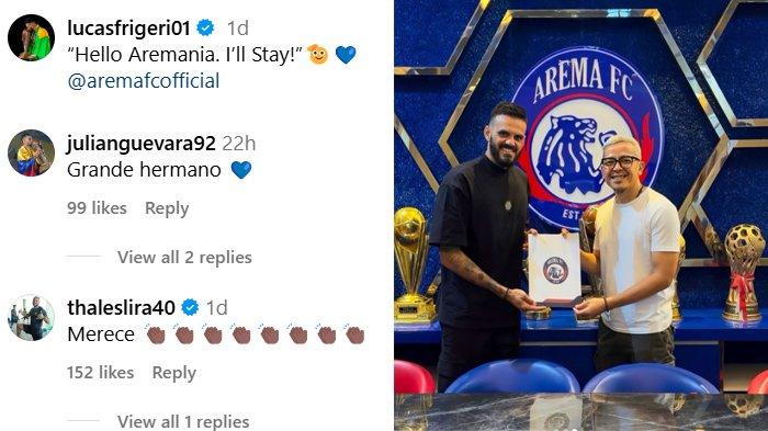BERITA AREMA FC - Pemain Arema FC, Lucas Frigeri bersama General Manager Arema, Yusrinal Fitriandi (KANAN) menyepakati perpanjangan kontrak dengan simbol map putih berlogo Arema FC. Lucas Frigeri (KIRI) mengabarkan perpanjangan kontraknya kepada Aremania lewat postingan di Instagram pribadinya yang diunggah Minggu, (30/3/2025).