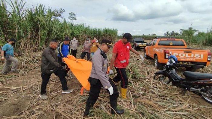 Polisi mengevakuasi sosok mayat Mr.x yang ditemukan di lahan tebu Desa Banjarejo, Kecamatan Pagelaran, Kabupaten Malang, Minggu (9/6/2024)