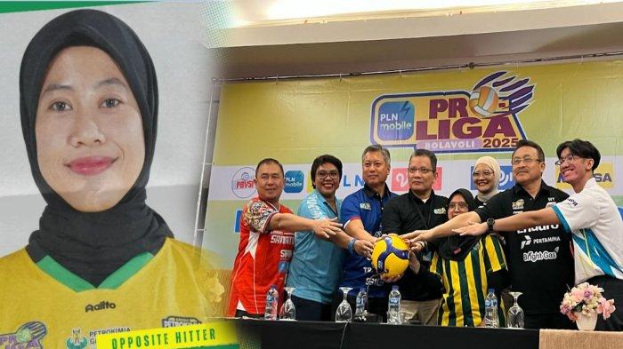 MEGAWATI DI PROLIGA 2025 - Megawati Hangestri Pertiwi, yang dinyatakann resmi bergabung dengan Gresik Petrokimia Pupuk Indonesia (GPPI) dan suasana pasca Press conference Proliga 2025 yang digelar di Hotel Grand Surya Kota Kediri, Rabu (16/4/2025).
