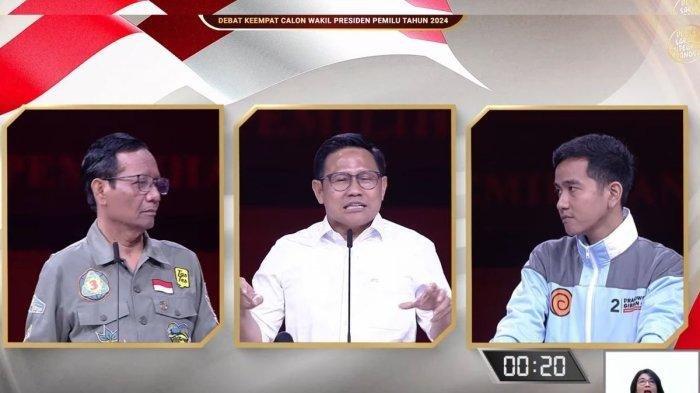 Mahfud MD, Cak Imin dan Gibran saat Debat Cawapres Tadi Malam