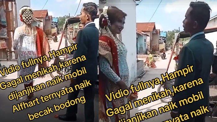 Mempelai pria merayu pengantin wanita untuk naik becak motor