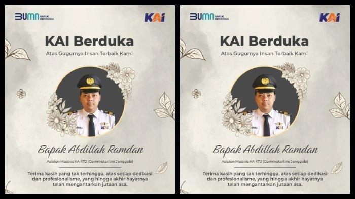 KAI BERDUKA - Dalam foto: Obituari Asisten Masinis Abdillah Ramdan. KAI berduka atas meninggalnya asisten masinis Abdillah Ramdan, dalam insiden KA 470 CommuterLine Jenggala ditemper truk bermuatan kayu gelondongan di wilayah Tenggulungan, Kecamatan Kebomas, Gresik, Jawa Timur, Selasa (8/4/2025) petang.