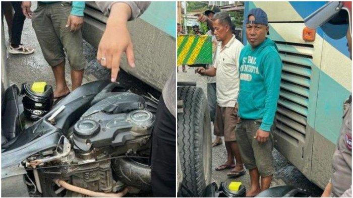 Momen saat sepeda motor milik personel satlantas Polres Kubu Raya mengganjal nus yang berjalan mundur di Jembatan Kapuas II, Sabtu 30 Desember 2023 pagi. (TribunPontianak/Polres Kubu Raya)