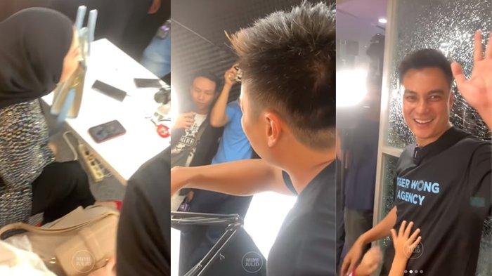Momen sebelum terjadi gempa, Baim Wong bersama Tya Ariestya tampak bergurau di depan media