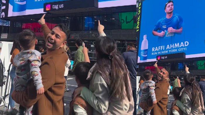 Nagita Slavina girang wajah Raffi Ahmad di billboard Times Square New York 1