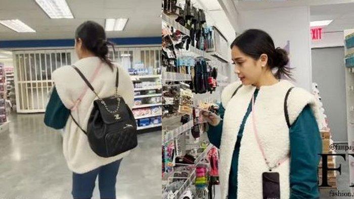 Nagita Slavina memakai jaket bulu di Korea Selatan