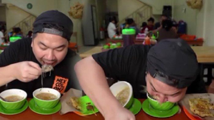 Nex Calos baru makan sesuap soto (kiri), nyusep di mangkuk (kanan)