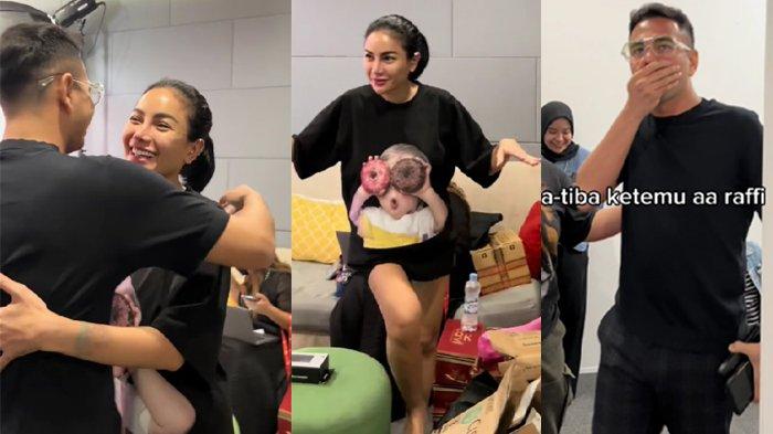 Nikita Mirzani beranjak dari tempat duduk menyambut Raffi Ahmad