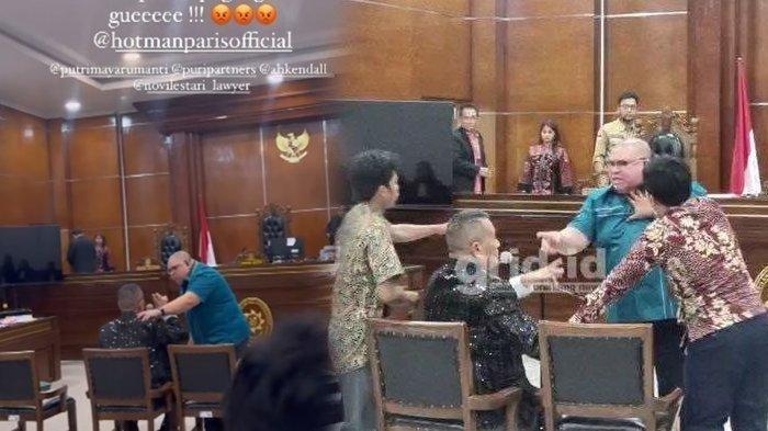 PERSIDANGAN RAZMAN NASUTION - Hotman Paris (baju hitam) bertindak sebagai saksi kasus pencemaran nama baik terhadap Razman Nasution (baju biru) selaku terdakwa. Persidangan di Pengadilan Negeri Jakarta Utara pada Kamis (6/2/2025) berlangsung ricuh, Razman Nasution hampir jotos Hotman Paris.