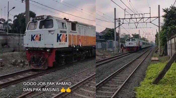 Pak Ahmad menghentikan kereta api yang lewat karena puluhan pengendara terjebak di tengah rel