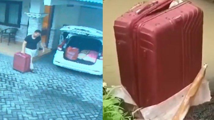 KOPER MERAH ANTOK - Tersangka mutilasi Antok terekam CCTV menyeret koper merah yang berisikan jasad Uswatun Khasanah. Ternyata pemilik koper merah itu Antok sendiri.