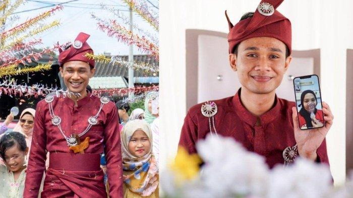 Pengantin pria ini terpaksa duduk sendirian di pelaminan, istrinya tidak bisa datang (TikTok @tyazara_)
