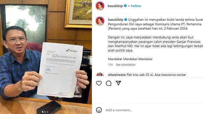 Postingan Ahok menyatakan mundur dari Pertamina
