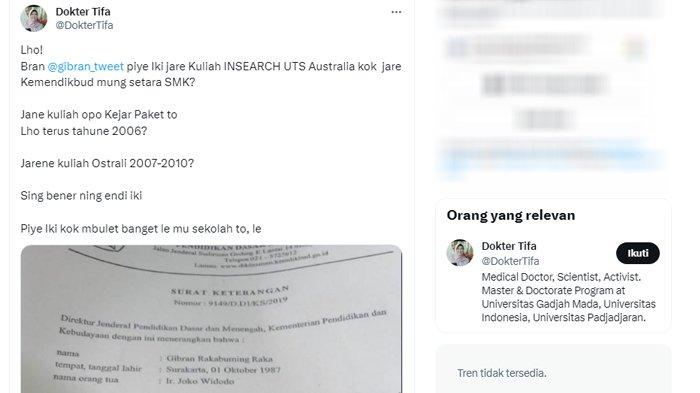 Postingan Dokter Tifa yang tuding ijazah Gibran palsu