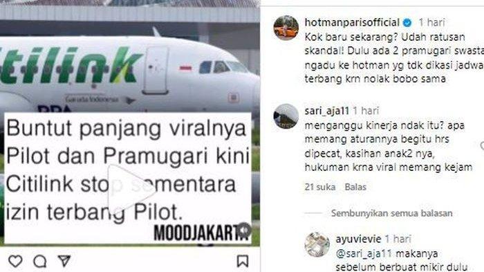 Postingan Hotman Paris soal kabar perselingkuhan pilot dan pramugari yang viral.