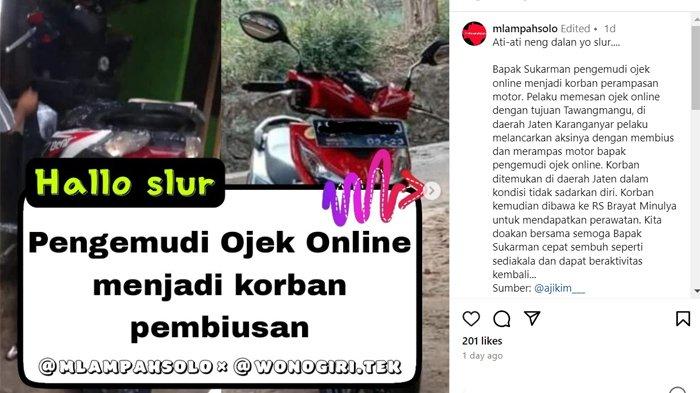 Postingan akun Instagram mlampahsolo tentang pencurian motor
