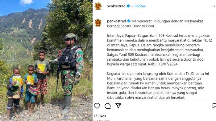 Postingan akun TNI tentang kegiatan Lettu Fardhana dan anggotanya di Papua