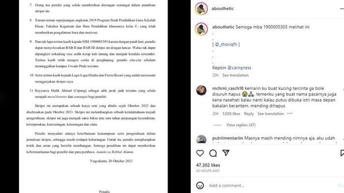 Postingan lembar skripsi mahasiswa yang mencantukan nama Cipung Rayyanza