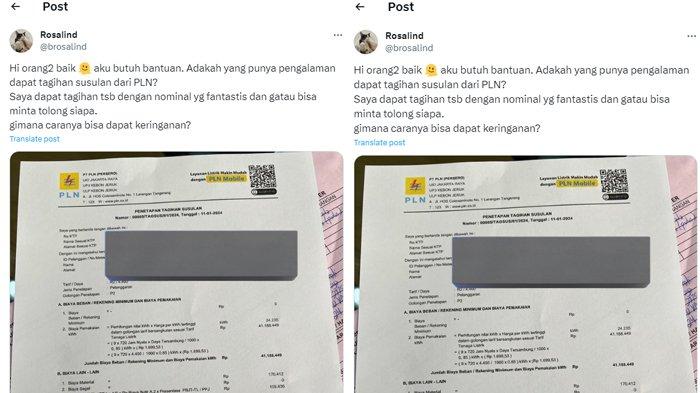 Postingan pelanggan PLN yang mengunggah tagihan listrik Rp 41 juta