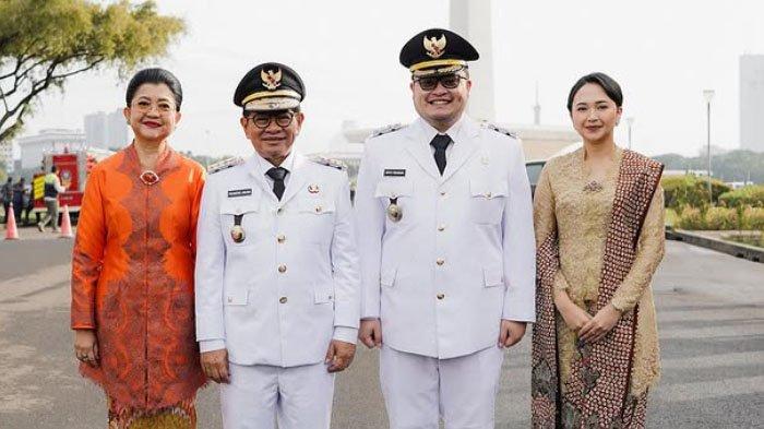 BAPAK DAN ANAK - Potret Pramono Anung Gubernur DKI Jakarta terpilih bersama sang anak Hanindhito Himawan Pramana Bupati Kediri terpilih saat dilantik oleh Presiden Prabowo hari ini, Kamis (20/2/2025).