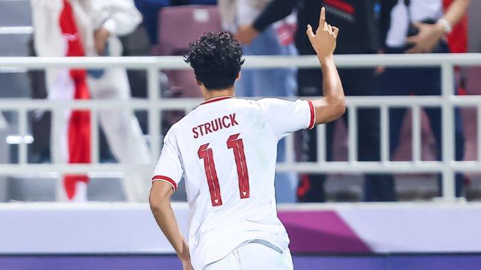 Selebrasi striker Timnas Indonesia U-23, Rafael Struick, saat melawan Korea Selatan, laga perempat final Piala Asia U-23 2024, di Stadion Abdullah Bin Khalifa, Doha, Qatar, Jumat (26/4/2024).