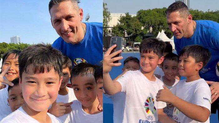Rafathar menggandeng rekan-rekan seumurannya untuk bisa foto selfie bersama Puyol
