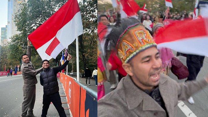 Raffi Ahmad mengenakan topi khas Papua di New York