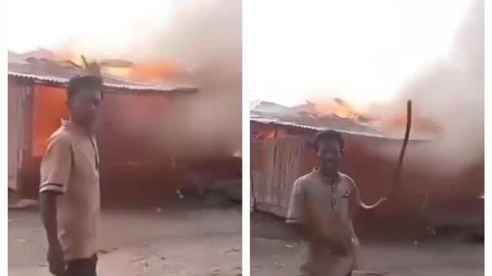 BAKAR WARUNG - Potongan video saat Rahmat membakar warung bakso dan pakaian istrinya, karena kesal mengetahui sang istri berselingkuh beberapa waktu yang lalu.