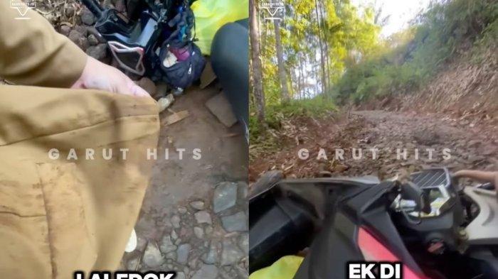 Sebuah video seorang guru kecelakaan jatuh dari motor diduga akibat jalan rusak di Singajaya, Garut, mendadak viral di media sosial (Instagram/garuthits)