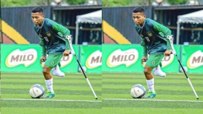 Sirilus Siko juga atlet Timnas sepak bola amputasi selain kerja sebagai kurir paket di Surabaya