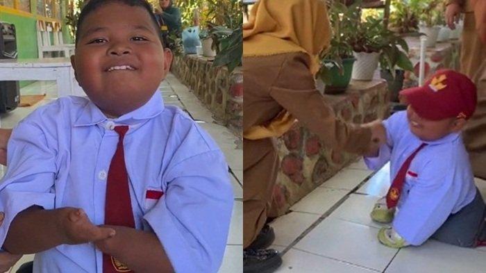 Sosok Reski difabel bocah SD viral dimedia sosial disuapi teman sekelas. (TikTok@its.nrhlza)