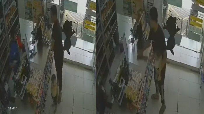 Sosok pembeli pria dengan anaknya berada di minimarket