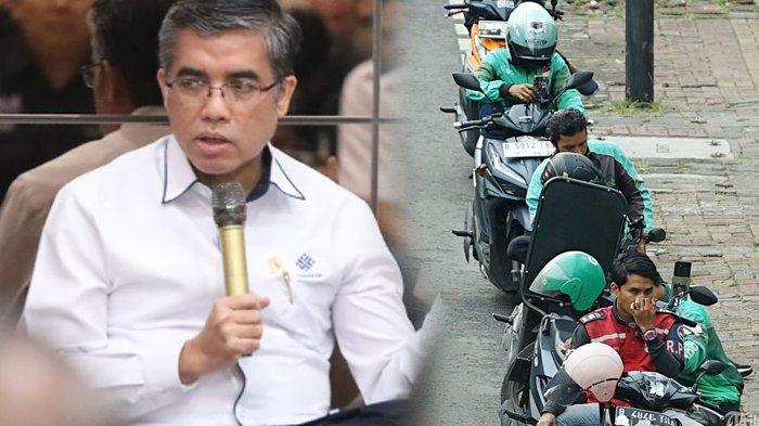 THR OJOL CAIR - Pengendara motor ojol (KANAN) menunggu penumpang dan lainnya melintas di kawasan Rasuna Said, Kuningan, Jakarta Selatan, Jumat (14/6/2024) untuk ilustrasi artikel kapan THR ojol 2025 cair. Kementerian Ketenagakerjaan (Kemenaker), Yassierli (KIRI) saat menghadiri Milad ke-27 PPMI (4/3/2025). Yassierli memastikan THR ojol cair jelang Idul Fitri 2025.