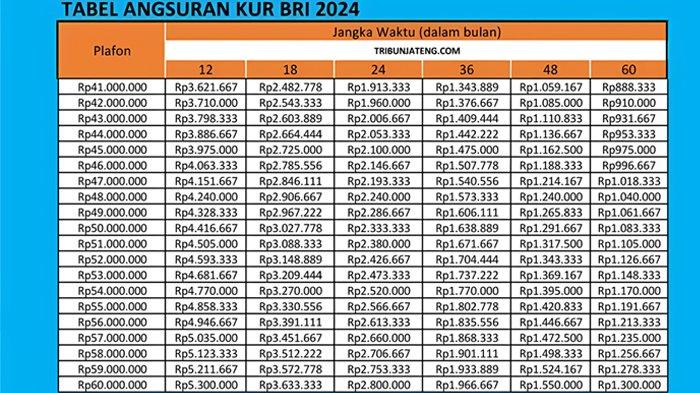 Tabel simulasi pinjaman KUR BRI 41-60 Juta