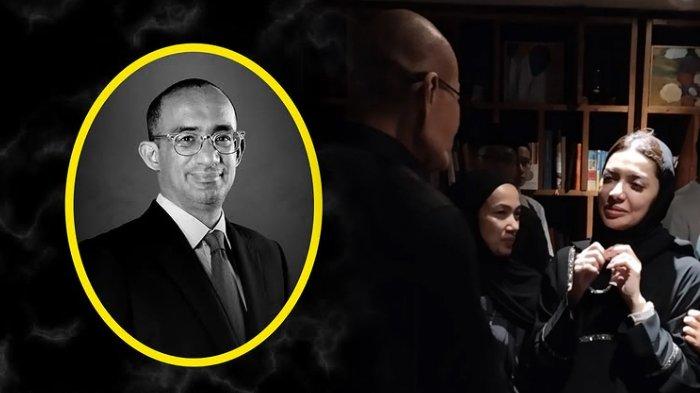 SUAMI NAJWA SHIHAB MENINGGAL - Stafsus Menhan Bidang Komunikasi Sosial dan Publik, Deddy Corbuzier saat menemui jurnalis senior, Najwa Shihab (KANAN) di rumah duka kawasan Jeruk Purut, Jakarta Selatan, Selasa (20/5/2025). Ibrahim Sjarief Assegaf (KIRI) suami Najwa Shihab meninggal dunia pada Selasa (20/5/2025) pukul 14.29 WIB di Rumah Sakit PON, Jakarta Timur.