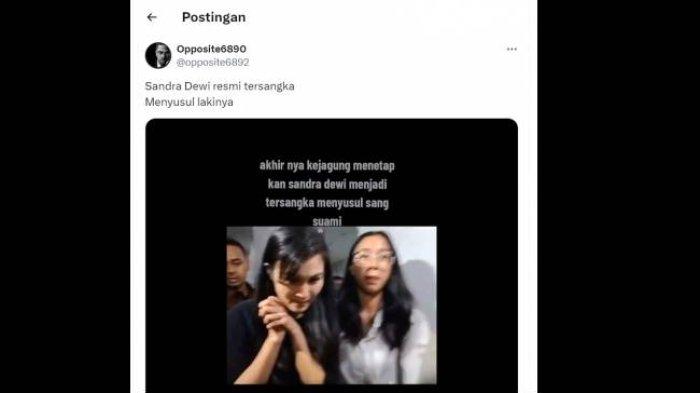 Tangkapan layar isu Sandra Dewi ditetapkan sebagai tersangka
