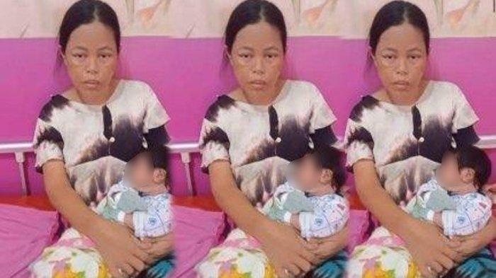 Titin Rohayatin bersama bayi laki-lakinya yang belum bisa pulang karena biaya persalinan
