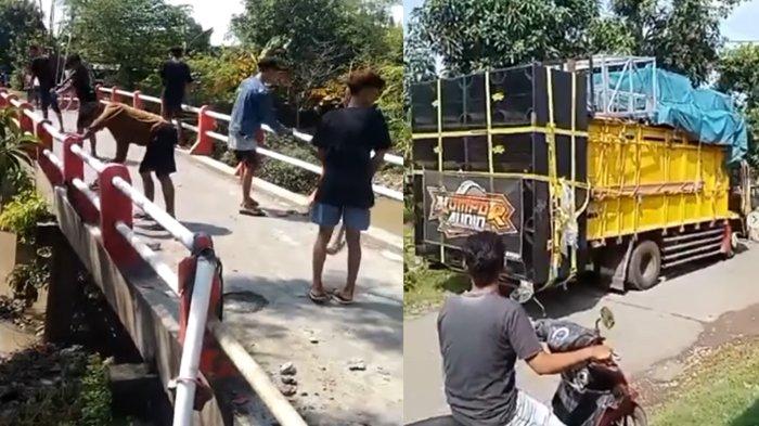 Truk pengangkut sound system malam takbiran (kanan), pagar jembatan dirusak sekelompok remaja (kiri)