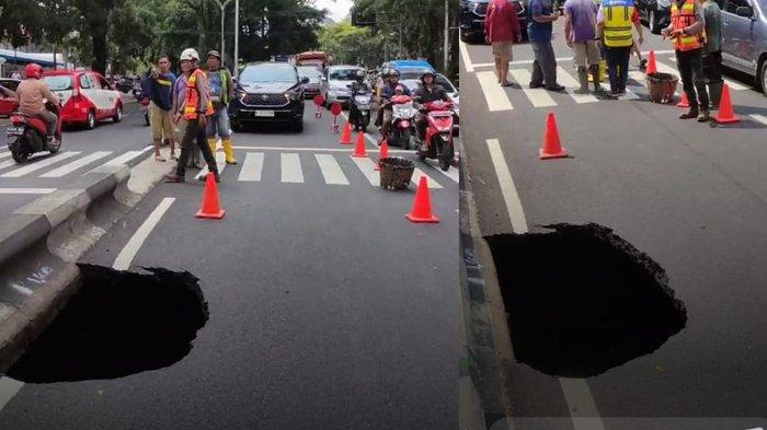 Viral Video Jalan Ambles di Kota Malang Hari Ini, Lubang Terlihat Cukup Dalam dan Berongga