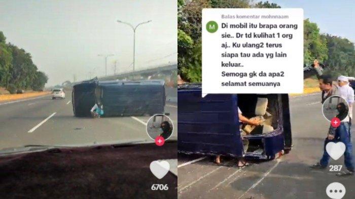 Viral Video Kecelakaan Mobil Terguling Berisikan Ibu-ibu di Jalan Tol Bekasi, Untung Tak Ada korban